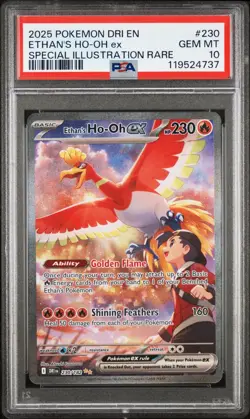 PSA 10 2025 Pokemon Destined Rivals #230 ETHAN'S HO-OH EX SIR Rare Full Art Card - Image 1