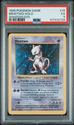 PSA 5 Mewtwo Holo Shadowless 10/102 Base Set Pokemon Card 1999 - Image 1