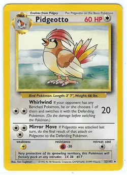 Pidgeotto - BASE SET card #22/102 - RARE - Vintage 1999 Pokemon - Near Mint - Image 1