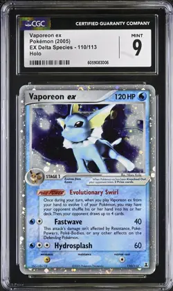 CGC 9 MINT Vaporeon ex 2005 EX Delta Species 110/113 Holo Pokemon Card psa - Image 1