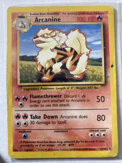 Pokemon Arcanine Card 1995-1996, Base Set No. 23/102, Uncommon - Image 1