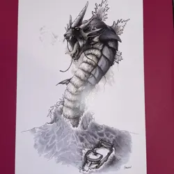 Monster Art Gyarados from Pokemon Hand Coloured Drawing on Card - Image 3