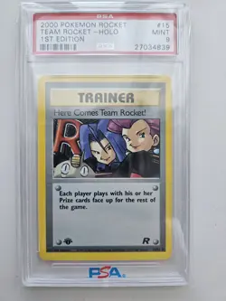 Pokemon Team Rocket 1st Edition Trainer Card PSA 9 Holo - Image 1