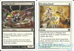 MTG Magic the Gathering TCG 9th Ninth Edition Mending Hands & Plague Beetle - Image 1