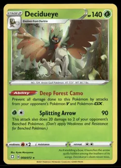 2021 Shining Fates Set Pokemon Card 008 Decidueye NM - Image 1