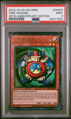 Yu-Gi-Oh! Time Wizard MRD-EN065 25th Anniversary Edition Ultra Rare PSA 9 - Image 1