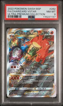 2022 Pokemon SWSH BSP Full Art Charizard Vstar #SWSH262 Ultra Premium Coll PSA 8 - Image 1