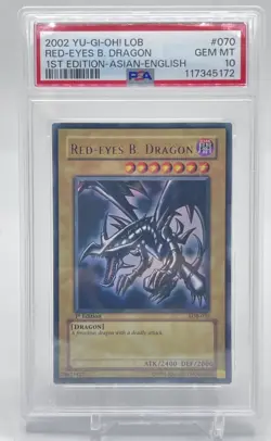 PSA 10 YuGiOh Red-Eyes B. Dragon LOB-070 1st Ultra Rare Asian English 2002 - Image 1