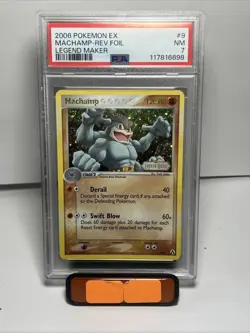 2006 Pokemon EX Legend Maker 9/92 Machamp PSA 7 NM Reverse Foil Holo Rare Card - Image 1