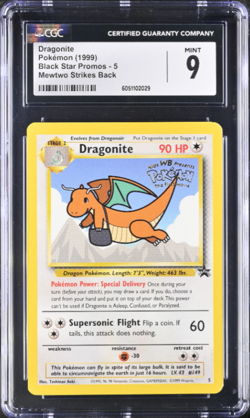CGC 9 MINT Dragonite # 5 WB Movie WOTC Black Star PROMO Pokemon Card - Image 1