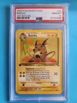 1999 Pokemon Fossil - 1st Edition - Raichu Non-Holo Rare - #29 - PSA 10 - Image 1