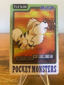 Pokemon Bandai Carddass Card Growlithe File No.58 Pocket Monsters 1997 Japan - Image 1