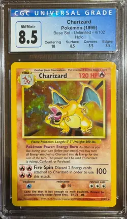 CGC 8.5 CHARIZARD 4 BASE SET UNLIMITED HOLO POKEMON 1999 VINTAGE - Image 1