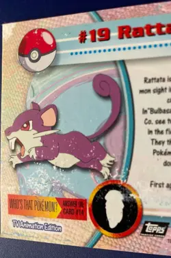 RATTATA Pokemon 1999 Topps 19 Black Logo TV Animation Edition Holo FOIL Textured - Image 3
