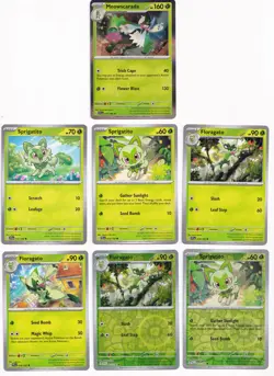 Sprigatito Pokemon Card Collection Set of 7 English Cards Rare Holo Rare - Image 1