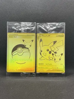 Sealed Pokemon Celebrations Pikachu V & PokeBall UPC Gold Promo Cards 2021 25th - Image 1