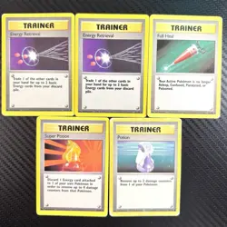 Lot of 5 Vintage Pokemon Trainer Cards - 1999 Base Set English Version, MP-DMG - Image 1