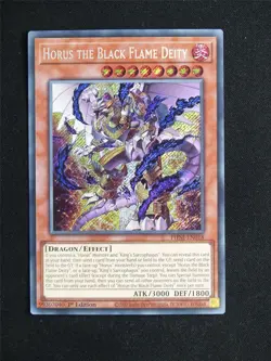 Horus the Black Flame Deity PHNI Secret Rare - 1st ed Yugioh Card #22J - Image 1