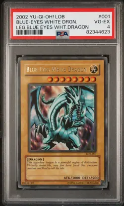 YUGIOH BLUE EYES WHITE DRAGON Foil Shift Ultra Rare Holo LOB-001 PSA 4 VG-EX - Image 1