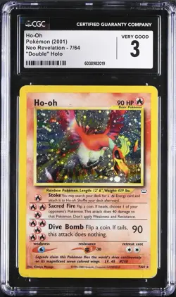 CGC 3 Ho-Oh 7/64 DOUBLE HOLO Error Neo Revelation Holographic WOTC Pokemon 2001 - Image 1