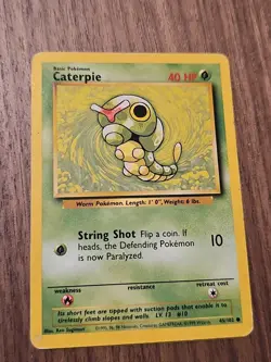 Pokemon TCG Caterpie 45/102 Basic Card 1995-1996-1998 - Image 1