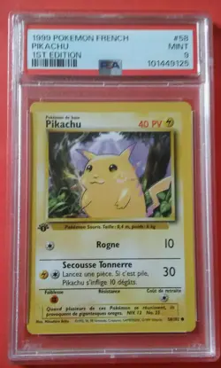 1999 French 1st Edition Pokemon - Common Pikachu card PSA grade 9 - Image 1