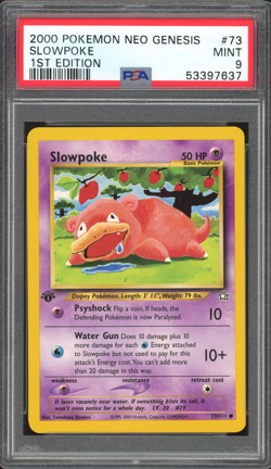 2000 Pokemon Neo Genesis 1st Edition Slowpoke #73 PSA 9 MINT - Image 1