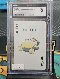 1999 POKEMON SILVER VERSION PLAYING CARDS 8 OF SPADES #143 SNORLAX CGC 9 - Image 1