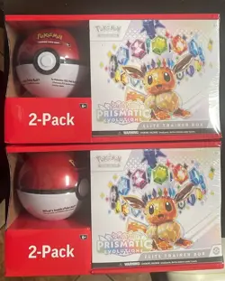 LOT OF 2 Pokemon Prismatic Evolutions ETB & Pokeball Bundle - Image 1