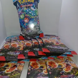 10 Pokemon Stellar Crown Sleeved Booster Packs, 10 Cards + 1 Energy. Sealed. New - Image 1