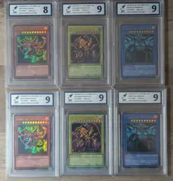Yu-Gi-Oh Egyptian God Cards set GRADED RKT 9 - OBELISK, SLIFER AND RA 2010 X6 - Image 1