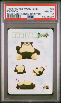 1998 Pocket Monsters Sealdass Fancy Graffiti Stickers Snorlax PSA 10 GEM MT 0k9n - Image 1