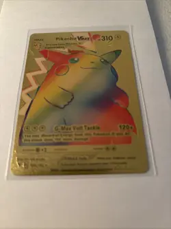 Pokemon Gold Foil Fan Art Card PIKACHU VMAX Gigantamax 310HP Rainbow - Image 1