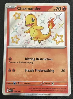 Charmander 109/091 Paldean Fates Shiny Holo Rare Pokemon TCG Card NM - Image 1