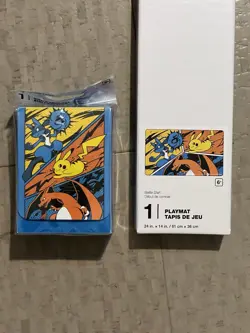 Battle Start Playmat And Deck Box Pokemon Center TCG Charizard, Pikachu, Lucario - Image 1