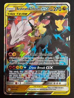 Reshiram & Zekrom Tag-Team GX 157/236 Pokemon SM Cosmic Eclipse Holo Near Mint - Image 1