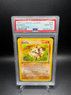 PSA 10 GEM MINT -🔥WoTC VINTAGE🔥1999 POKEMON JUNGLE - MANKEY 1ST EDITION #55 - Image 1
