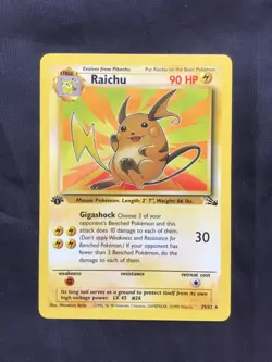 Pokemon Cards: Fossil 1st Edition Rare: Raichu 29/62 - Image 1