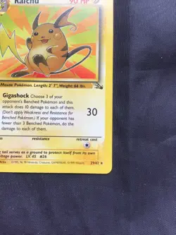 Pokemon Cards: Fossil 1st Edition Rare: Raichu 29/62 - Image 4