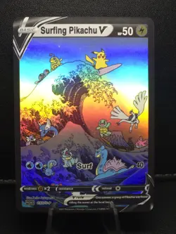 Pokemon Surfing PIKACHU V Wave Waifu Doujin Ultra Rare Foil ACG Art Card - Image 1