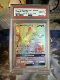 Pokemon Mewtwo GX Shining Legends Rainbow Secret Rare Card 76/73 PSA 10 POP 980 - Image 1
