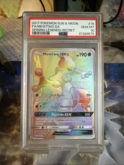 Pokemon Mewtwo GX Shining Legends Rainbow Secret Rare Card 76/73 PSA 10 POP 980 - Image 2