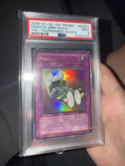 2006 Yugioh Promo Magical Arm Shield TP8-EN001 Ultra Rare PSA 9 MINT CLEAN - Image 2