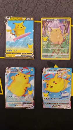 Pokemon TCG x4 CARDS PIKACHU Celebrations 25th BUNDLE-Flying+Surfing V/Vmax+FA - Image 1