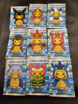 FULL PONCHO PIKACHU Set ! Pokemon Merry Christmas Card Database Cards! 9 Cards - Image 1