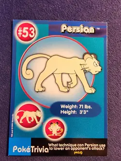 Pokemon - 1999 Burger King PokeTrivia Promo Card - Persian #53 LP - Image 1