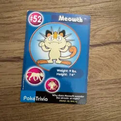 Pokemon Meowth #52 Unperforated Burger King Poke Trivia Pokemon Card HP DAMAGED - Image 1