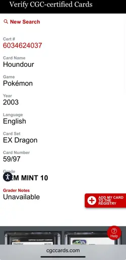 4x 2003- 2006 CGC 10 Pokemon Cards Lot - Houndour 59, Lavitar 11, Porygon 80 + - Image 4