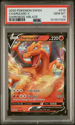 2020 POKEMON SWORD & SHIELD DARKNESS ABLAZE #019 CHARIZARD V PSA 10 - Image 1