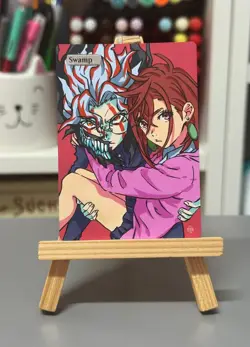 Hand Painted Altered Art Mtg land card Anime Swamp Girl - Image 1